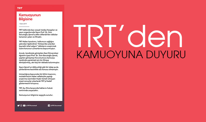 TRT’den Öğretim Üyesi’nin İddialarına Yalanlama